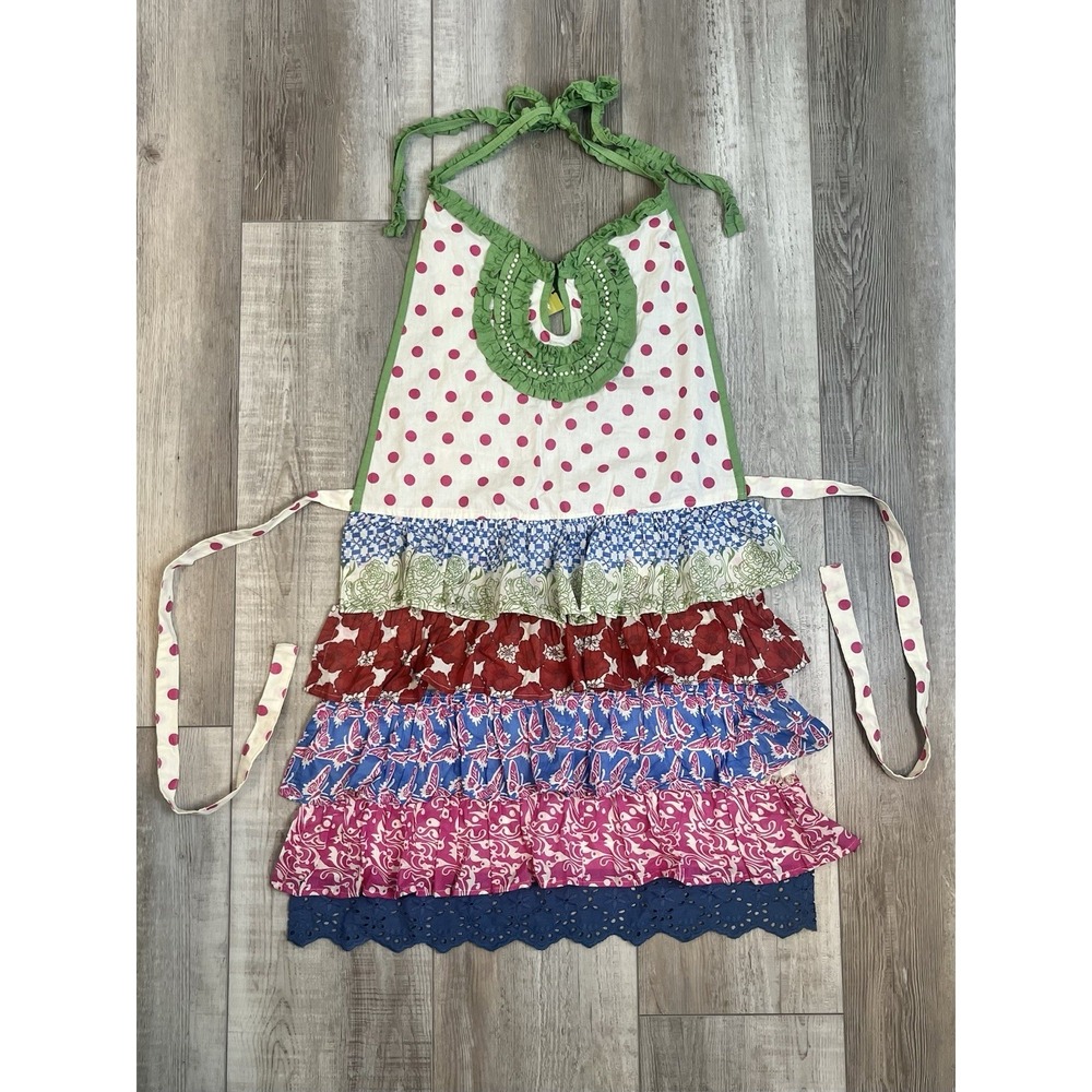 Pier 1 Imports NWT‎ Ruffled Boho Shabby Chic Full Apron Beads Eyelet Feminine